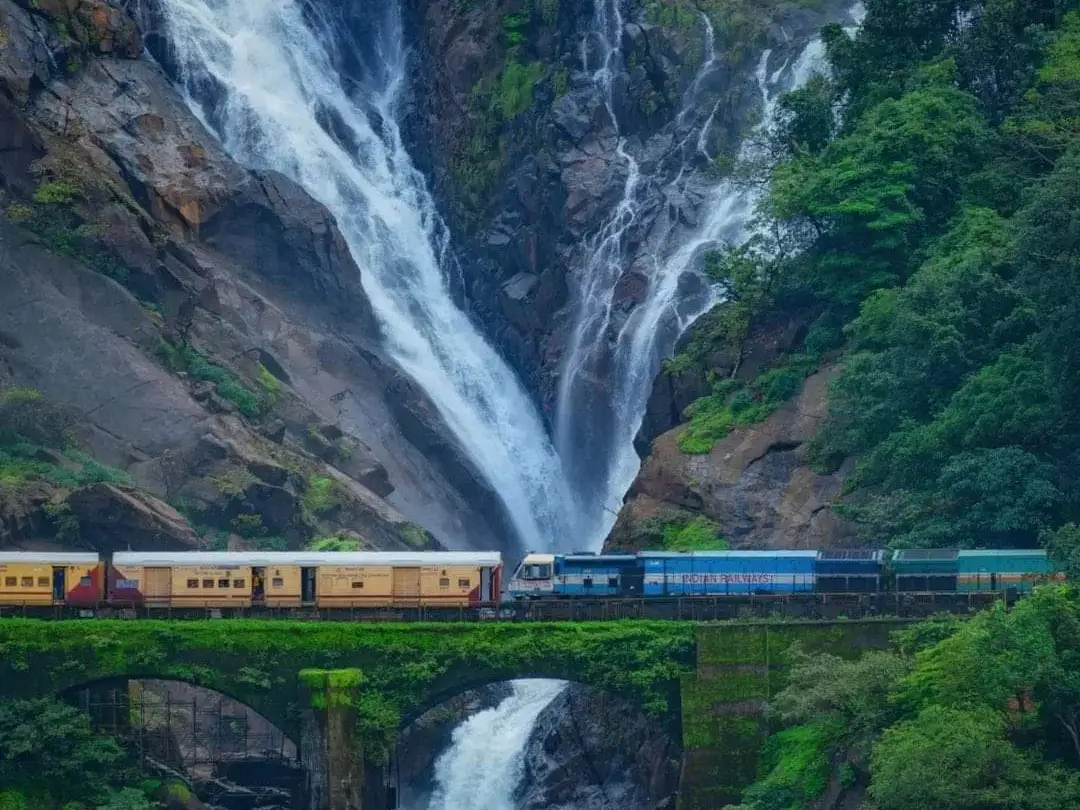 Dudhsagar waterfall train bridge view, end of trek day